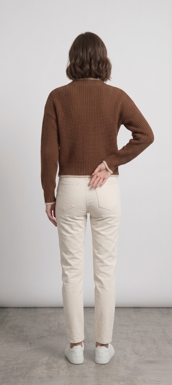 Image of WOOLBERRY Self Design High Neck Casual Women Brown Sweater