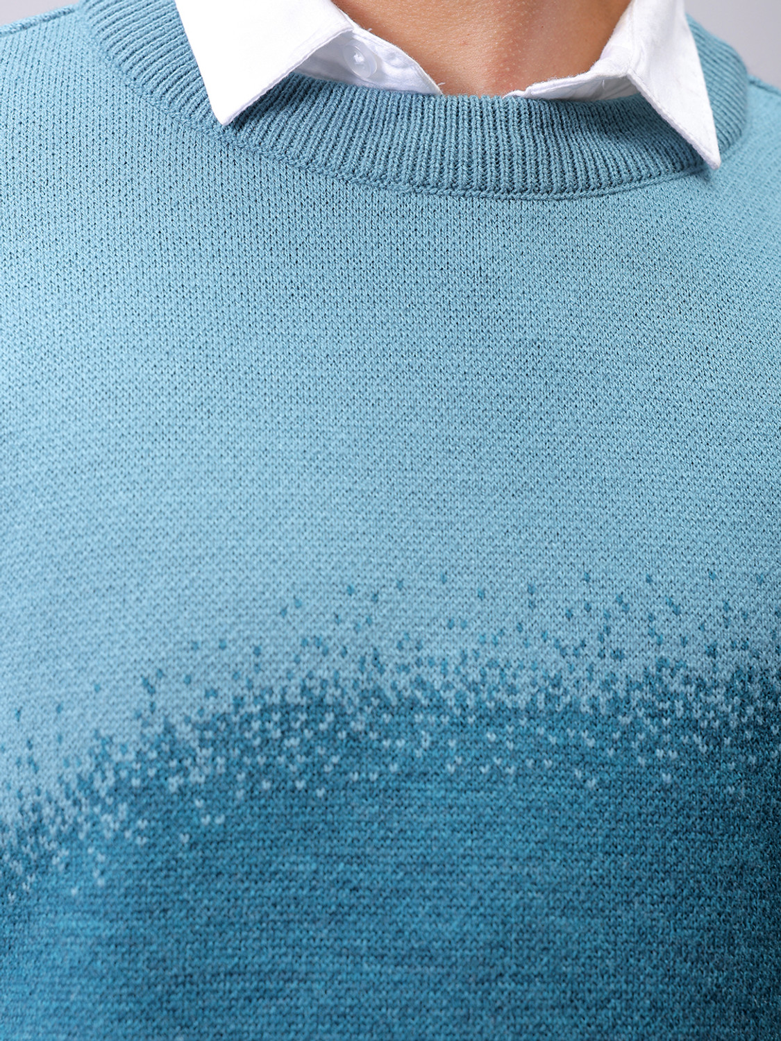 Image of The Indian Garage Co. Self Design Crew Neck Casual Men Blue Sweater