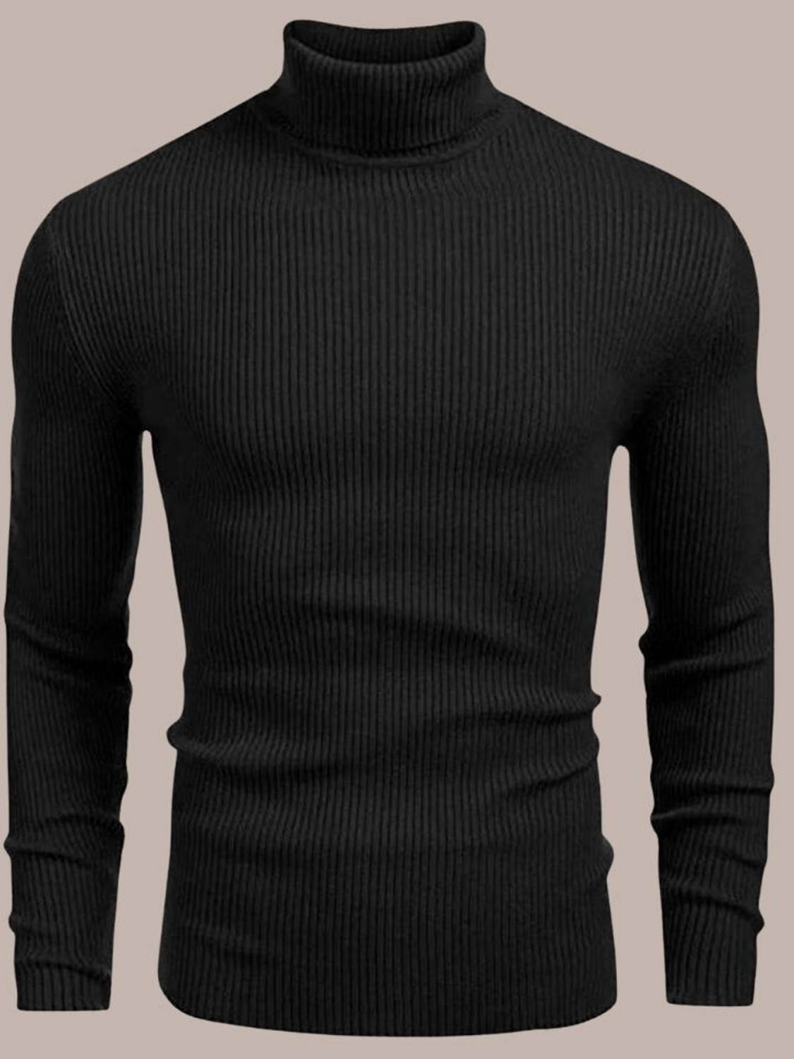 Image of PEAK MOUNT Men Solid High Neck Black Sweater
