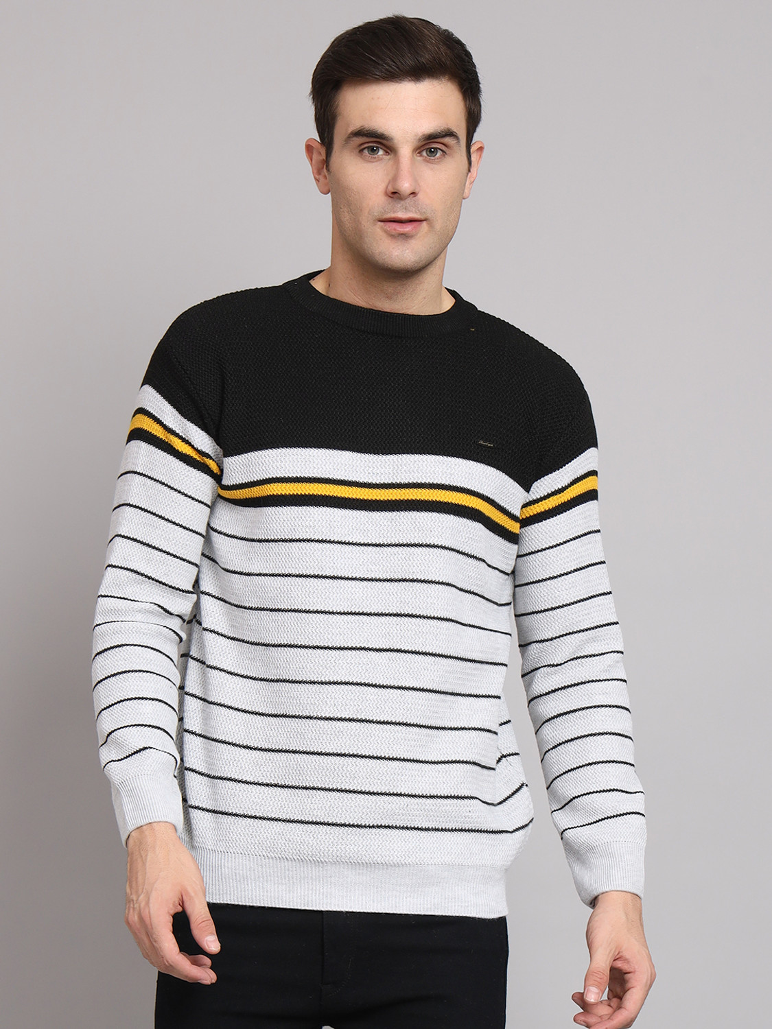 Image of eWools Striped Round Neck Casual Men Multicolor Sweater