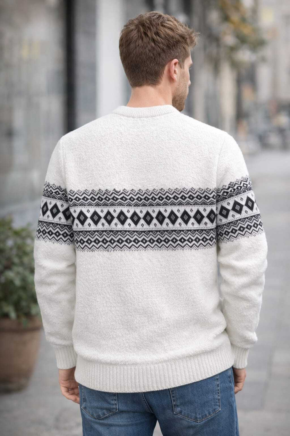 Image of COTFYNE Printed Round Neck Casual Men White Sweater