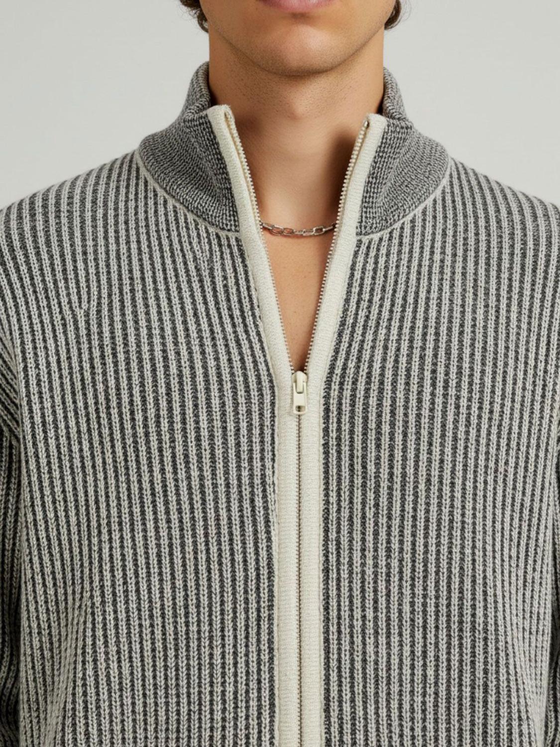 Image of Glitchez Self Design Collared Neck Casual Men Grey Sweater
