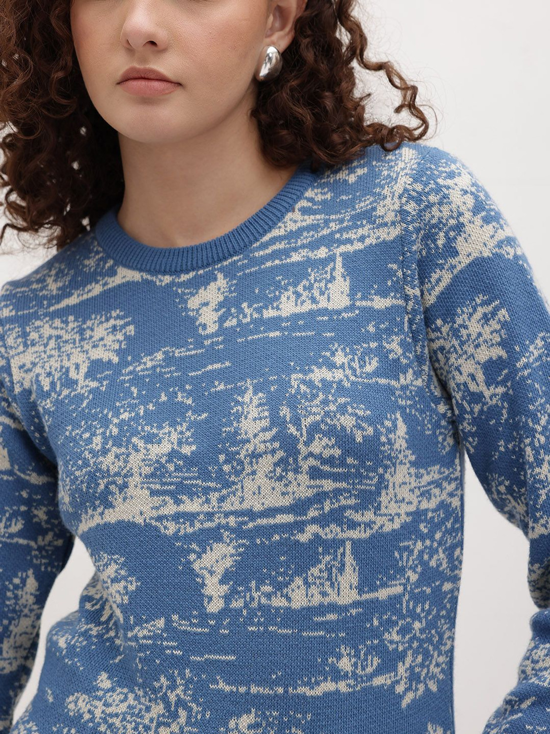 Image of Roadster Self Design Round Neck Casual Women Blue Sweater