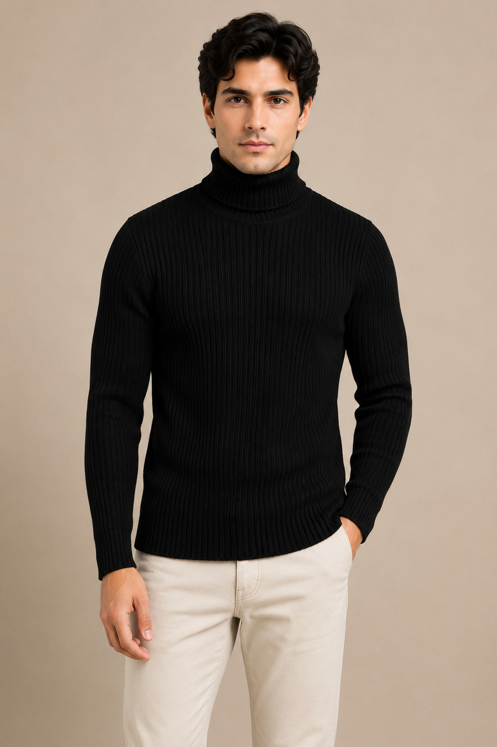 Image of Alltribe Men Solid High Neck Black Sweater
