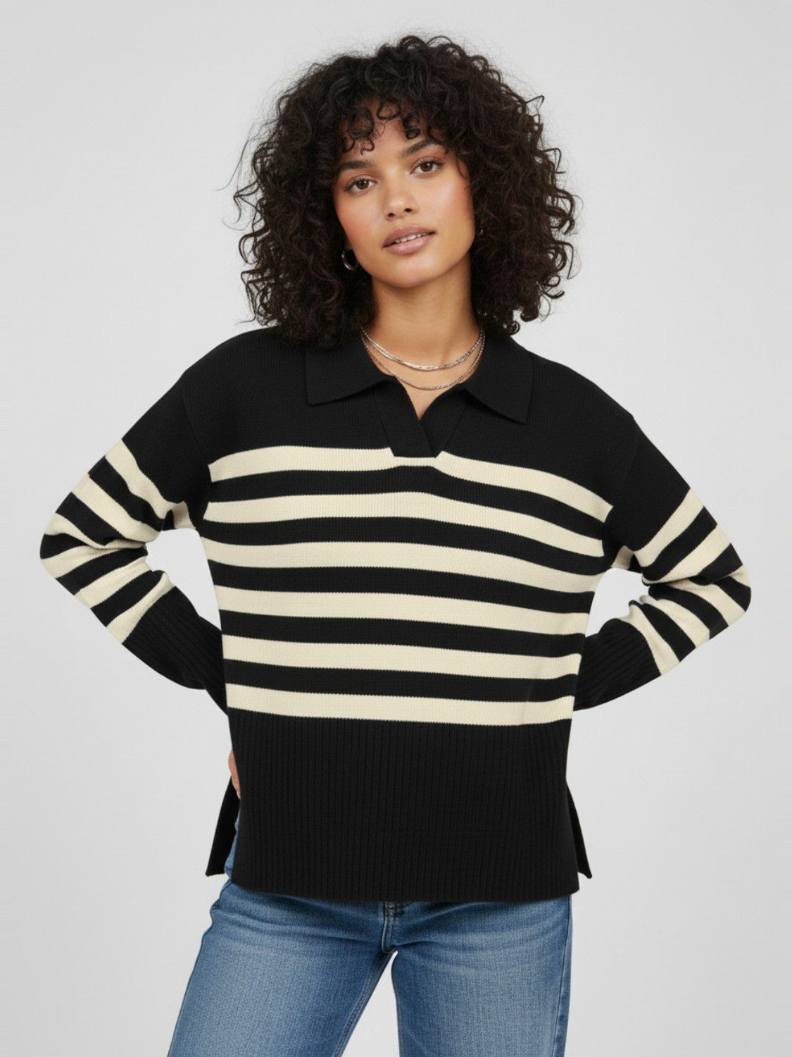 Image of Glitchez Women Colorblock Collared Neck Black Sweater