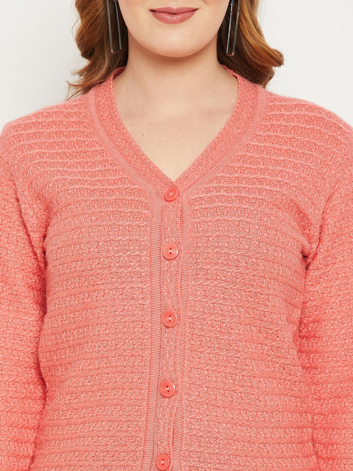 Image of Zigo Self Design V Neck Casual Women Pink Sweater
