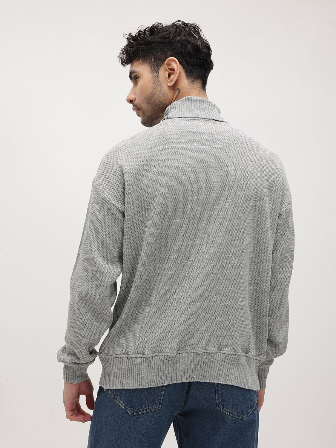 Image of Roadster Solid Turtle Neck Casual Men Grey Sweater