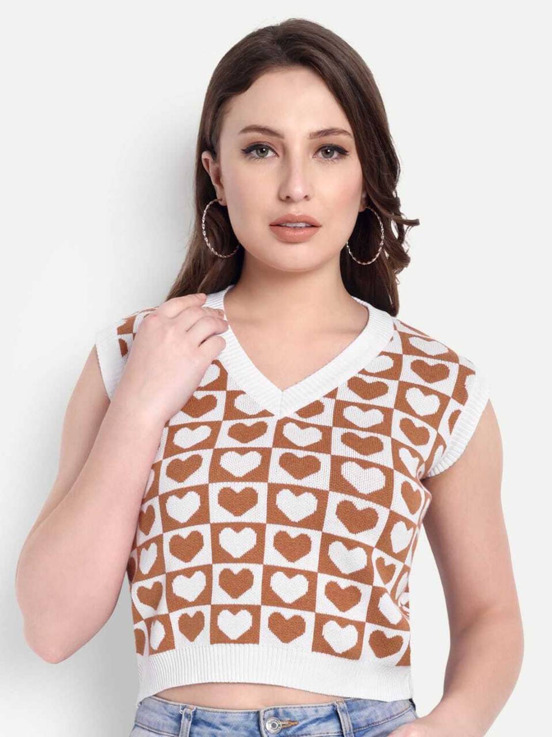 Aarnits Printed V Neck Formal Women Multicolor Sweater