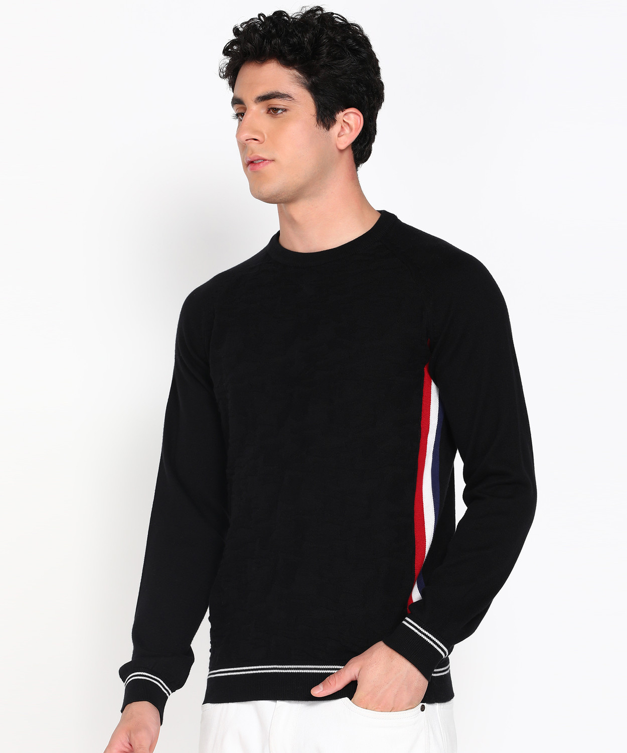 Image of PETER ENGLAND Men Solid Crew Neck Black Sweater