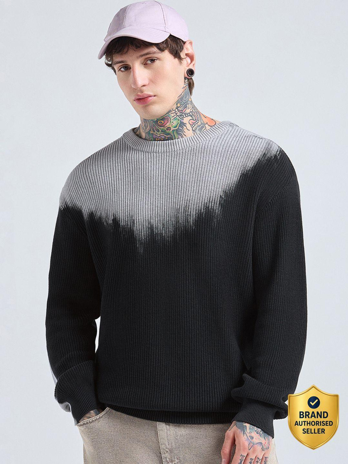 BEWAKOOF Self Design Round Neck Casual Men Black Sweater