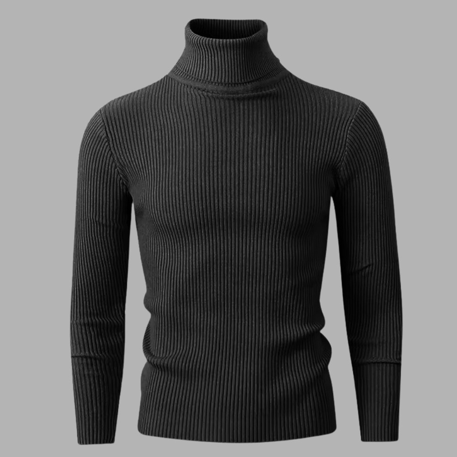 Image of JACKBUZZ Men Solid High Neck Black Sweater