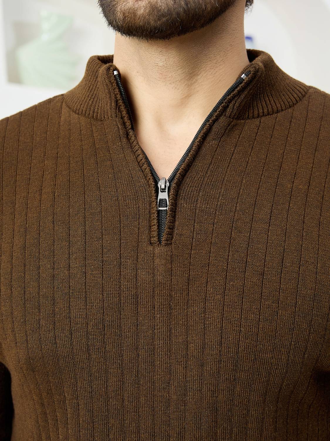 KVETOO Men Brown High Neck Casual Sweater - Image 5