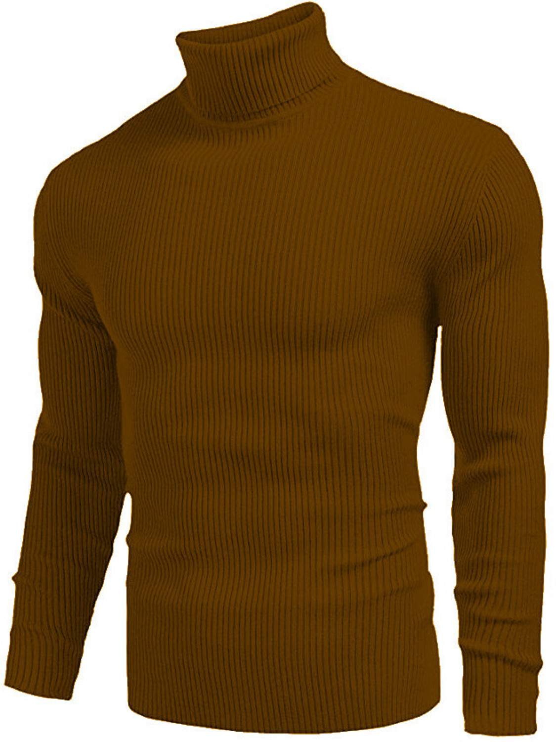 Image of HouseOfCommon Men Solid High Neck Brown Sweater
