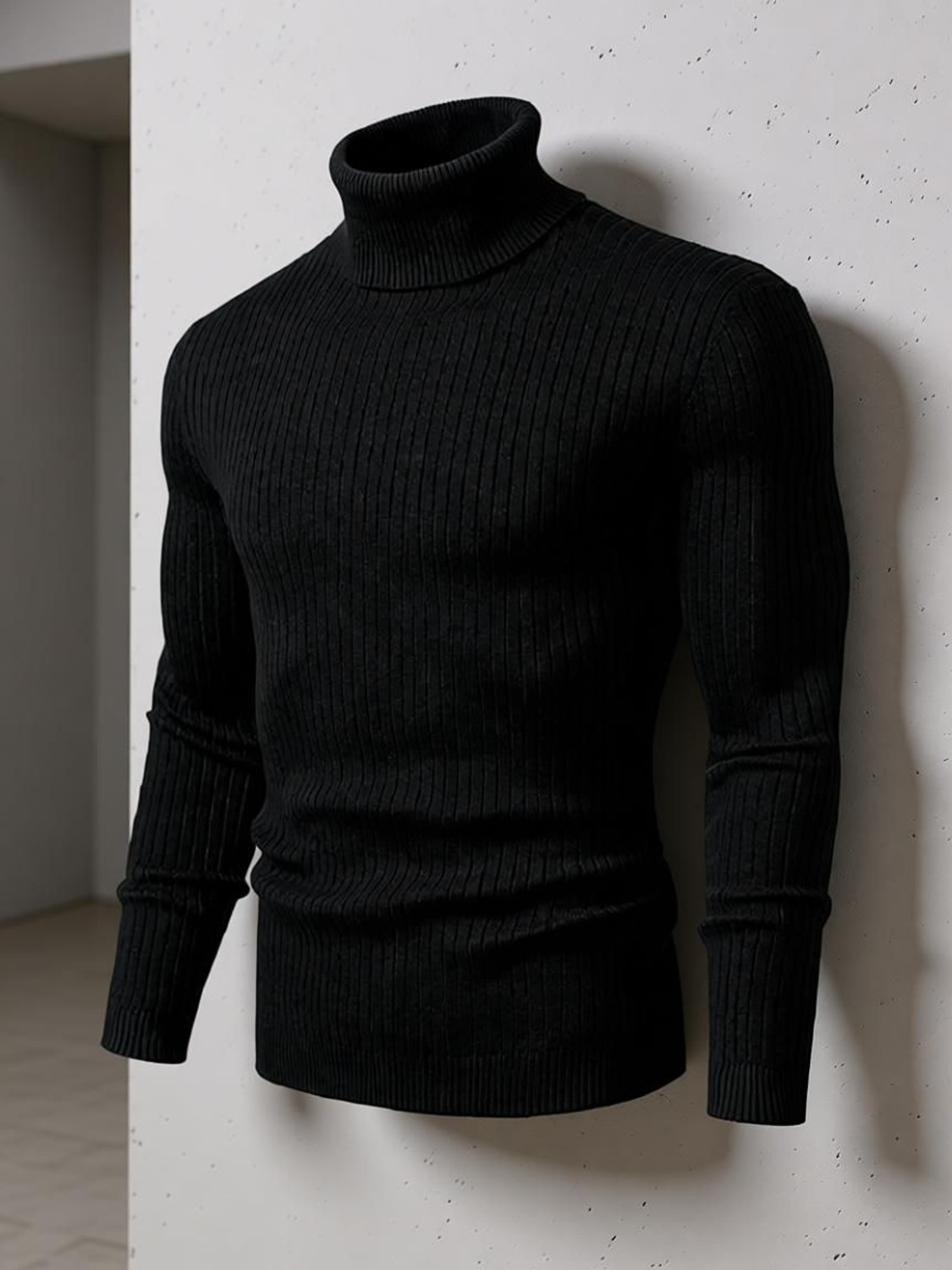Image of clothster Men Solid High Neck Black Sweater