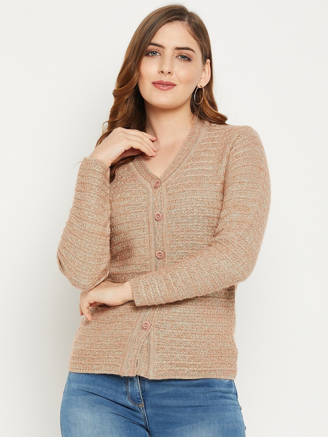 Image of Zigo Self Design V Neck Casual Women Purple Sweater