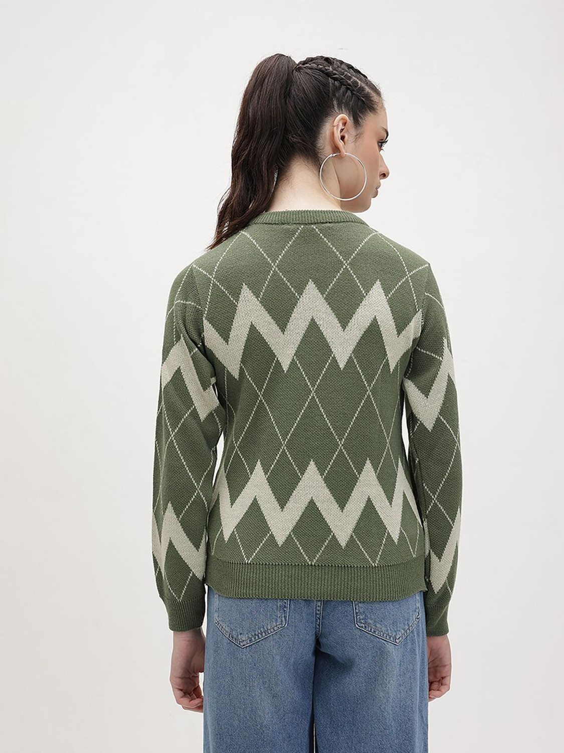 Image of Roadster Self Design Round Neck Casual Women Green Sweater