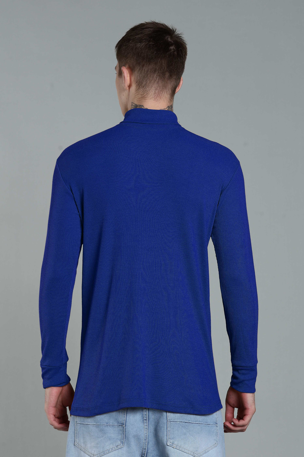 Image of Jalapeno Solid High Neck Casual Men Blue Sweater