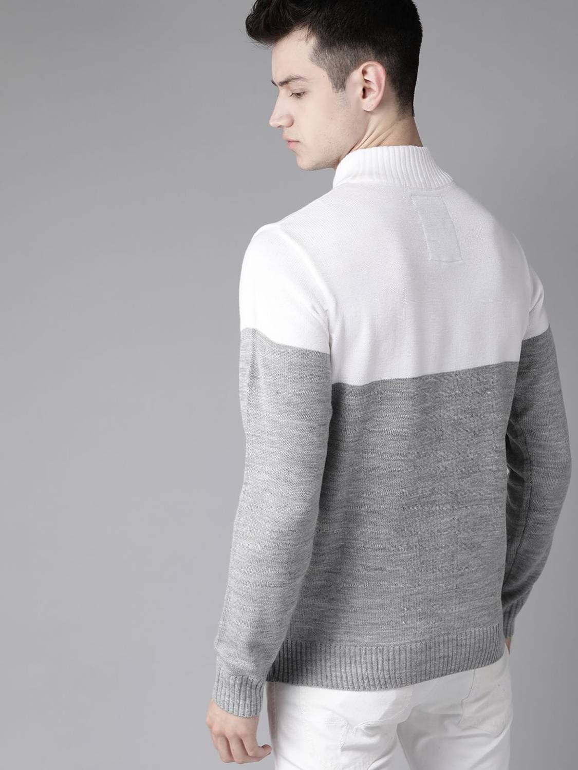 Roadster Grey Colorblock High Neck Men's Sweater - Image 3