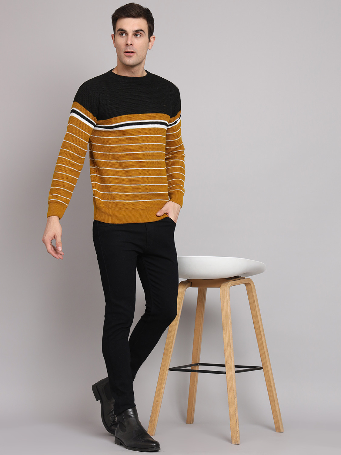 Image of eWools Striped Round Neck Casual Men Multicolor Sweater