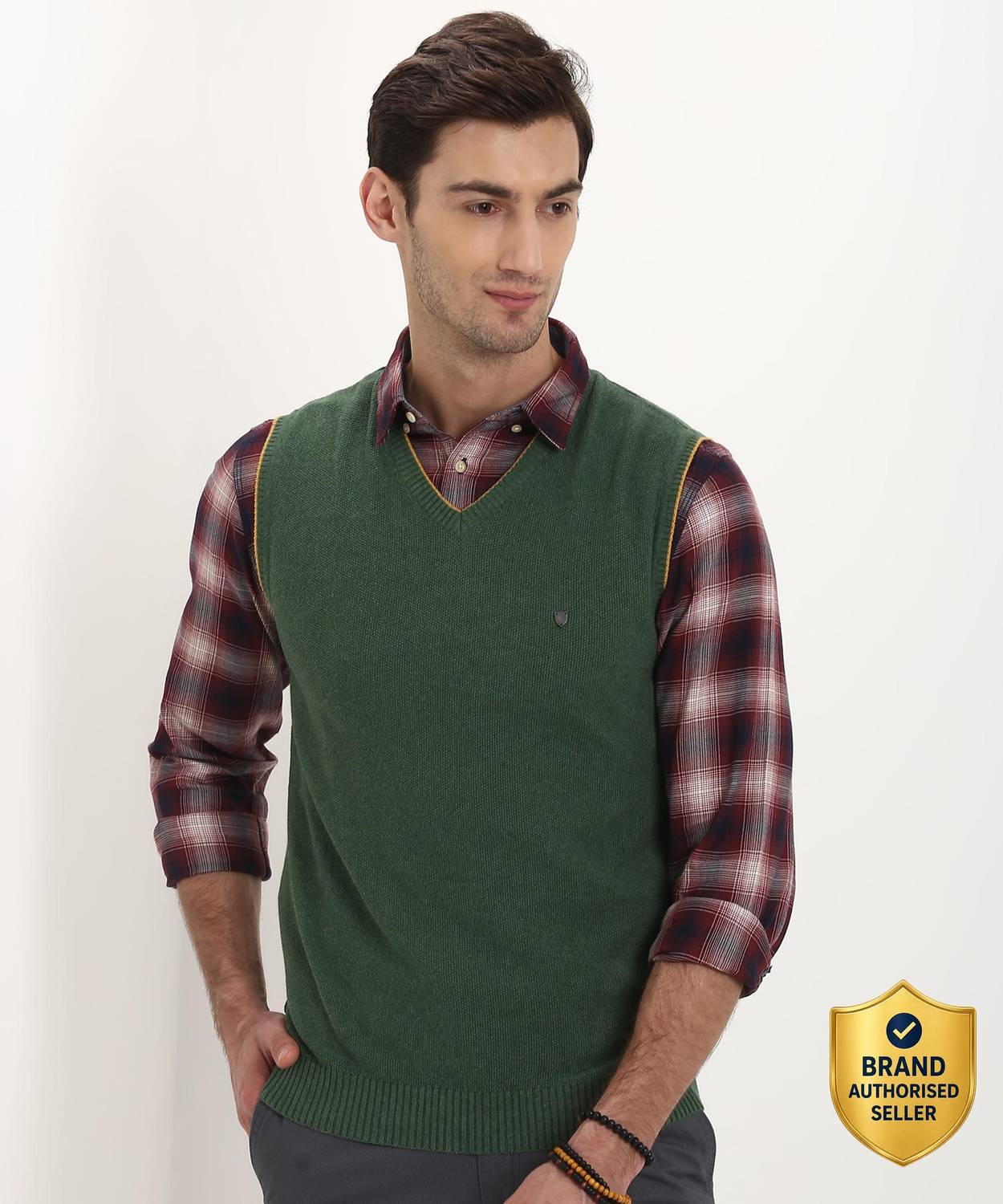 Blackberrys Self Design V Neck Casual Men Green Sweater