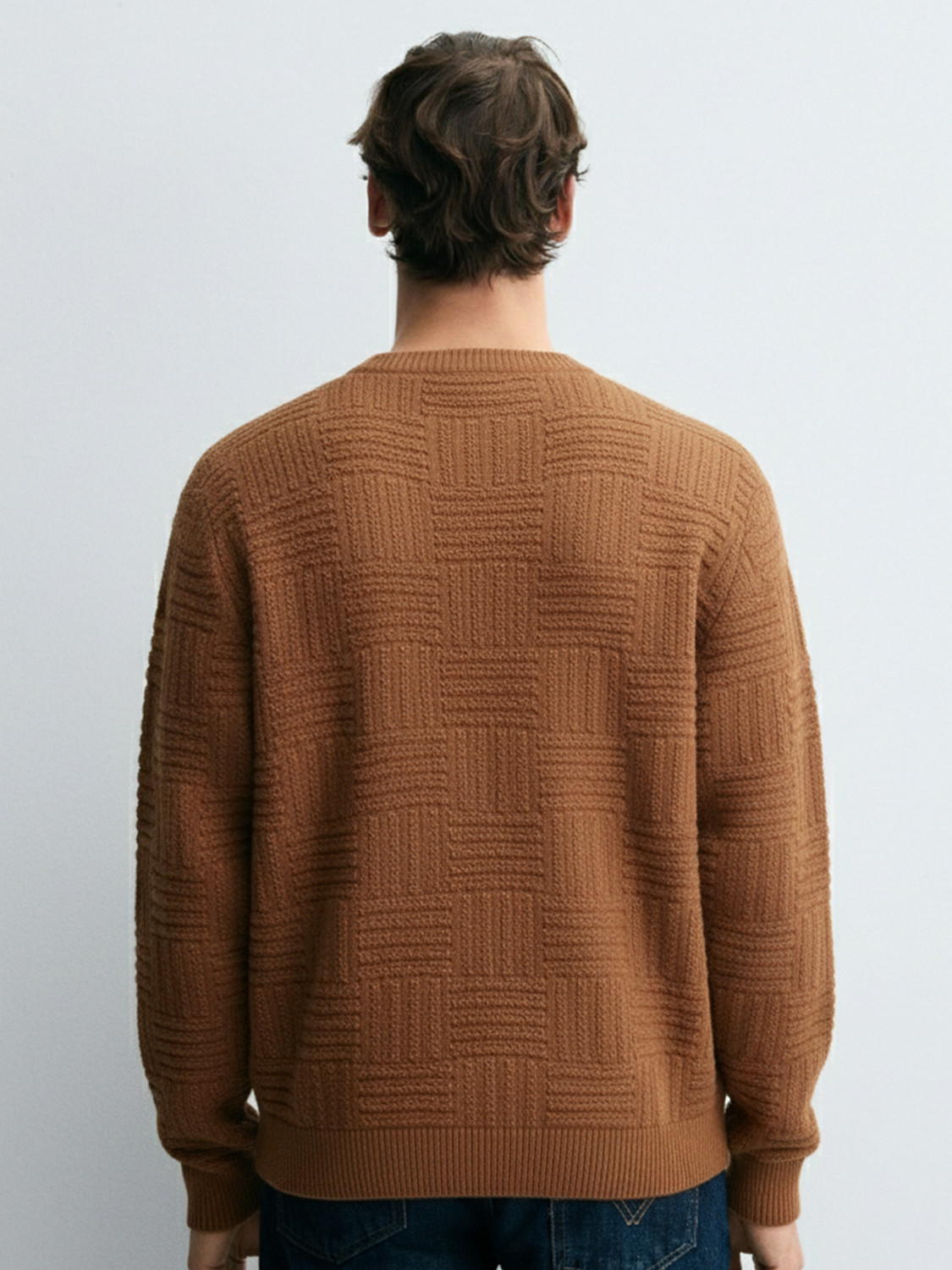 Image of HIGHLANDER Self Design Round Neck Casual Men Beige Sweater