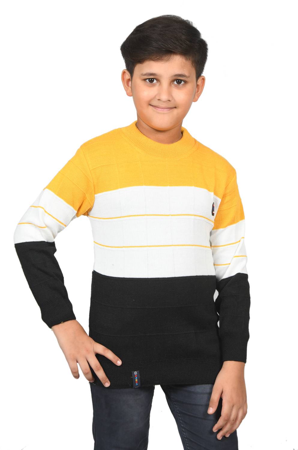DIVYAM COLLECTION Self Design Round Neck Party Boys Yellow Sweater
