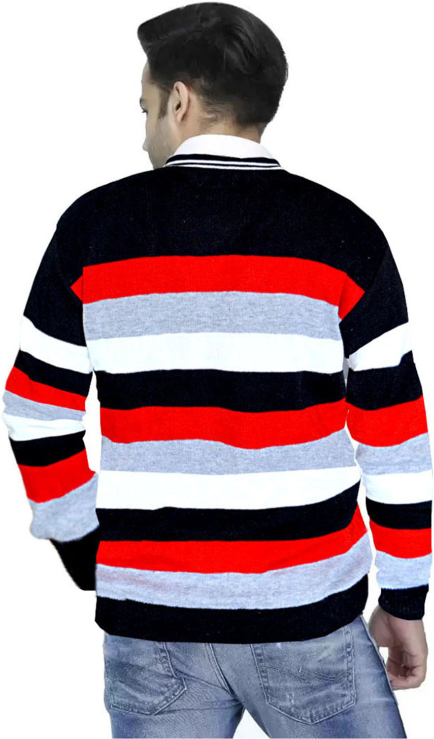 Image of SHRISHYAMART Men Striped V Neck Multicolor Sweater