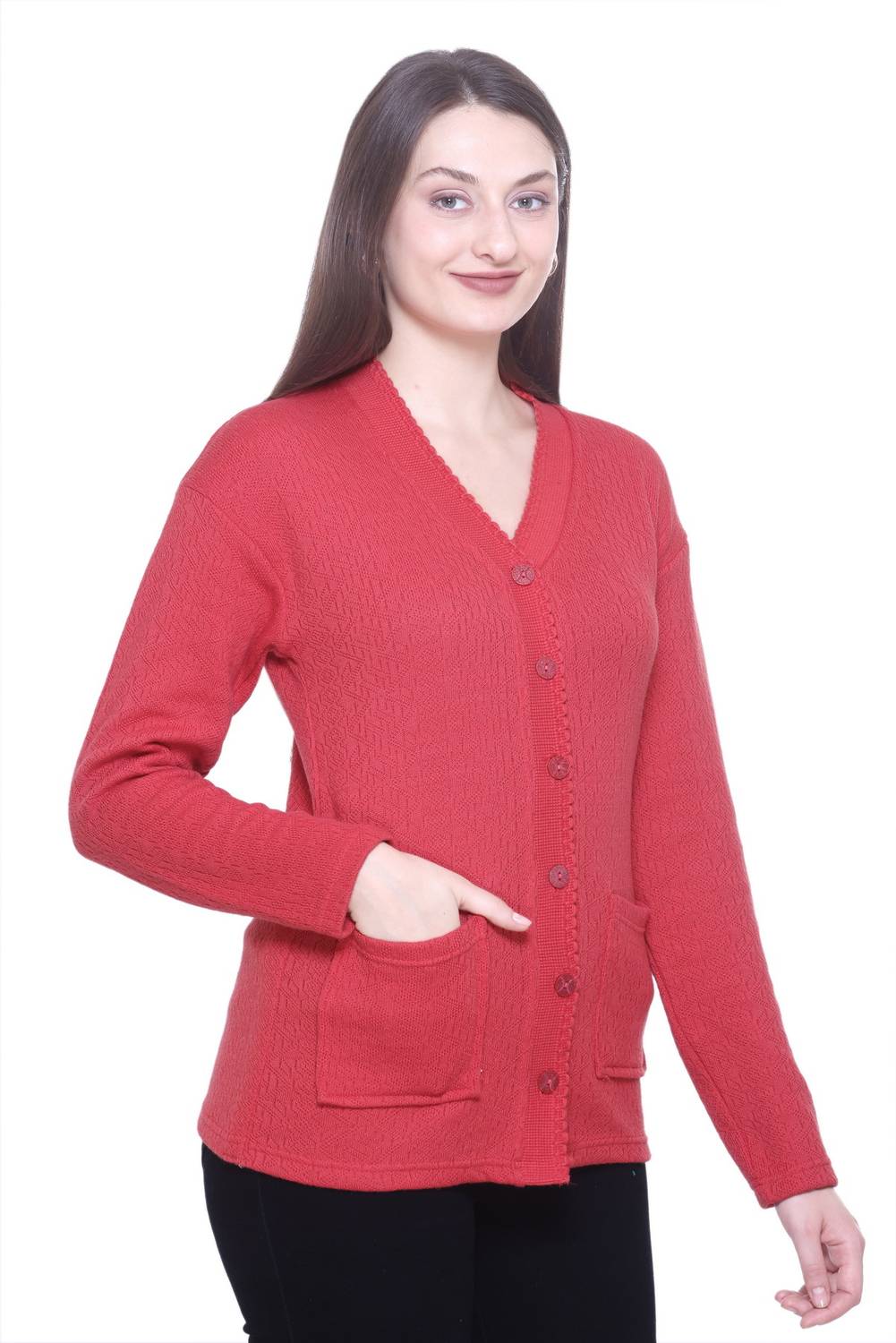 Basis Solid V Neck Casual Women Pink Sweater