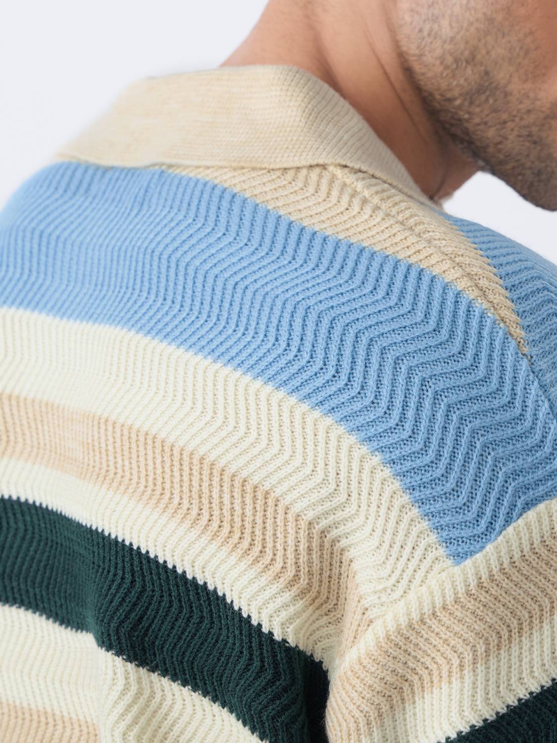 The Souled Store Beige Striped Collared Neck Sweater - Image 4