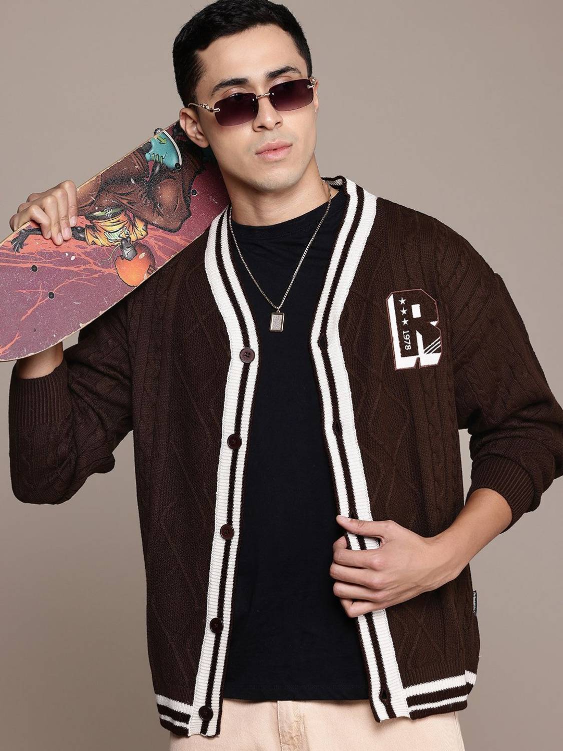 Roadster Men Brown V Neck Casual Sweater - Image 1