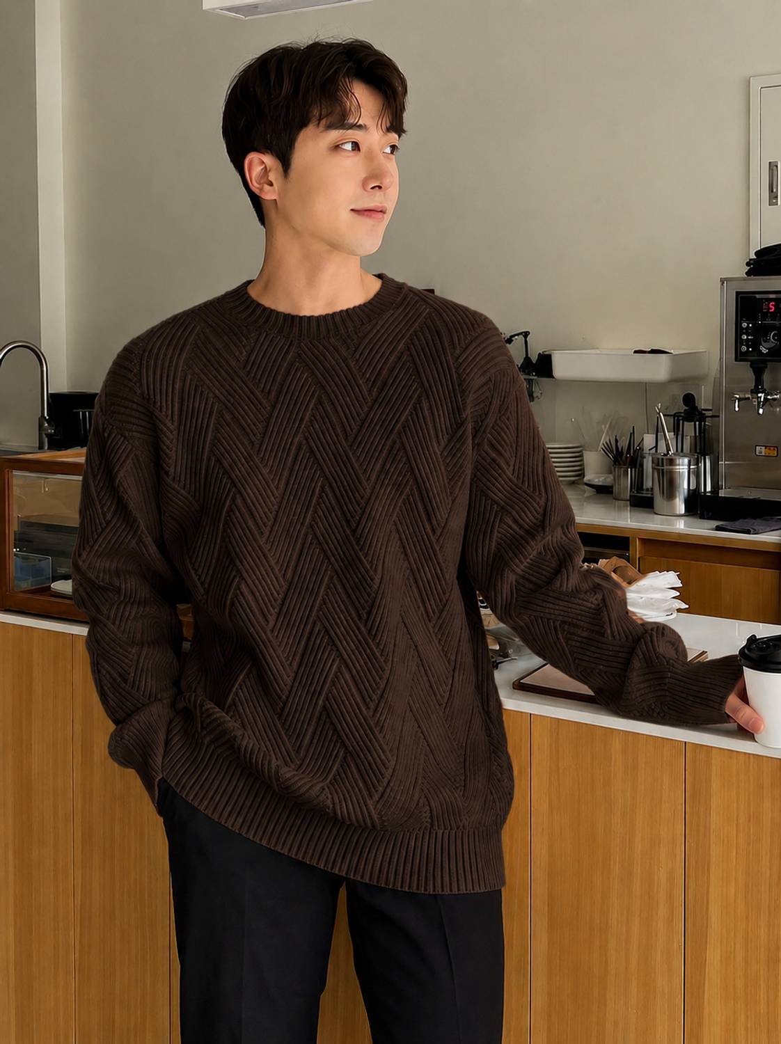 WOMENPRIDE Men Brown Round Neck Sweater - Image 3