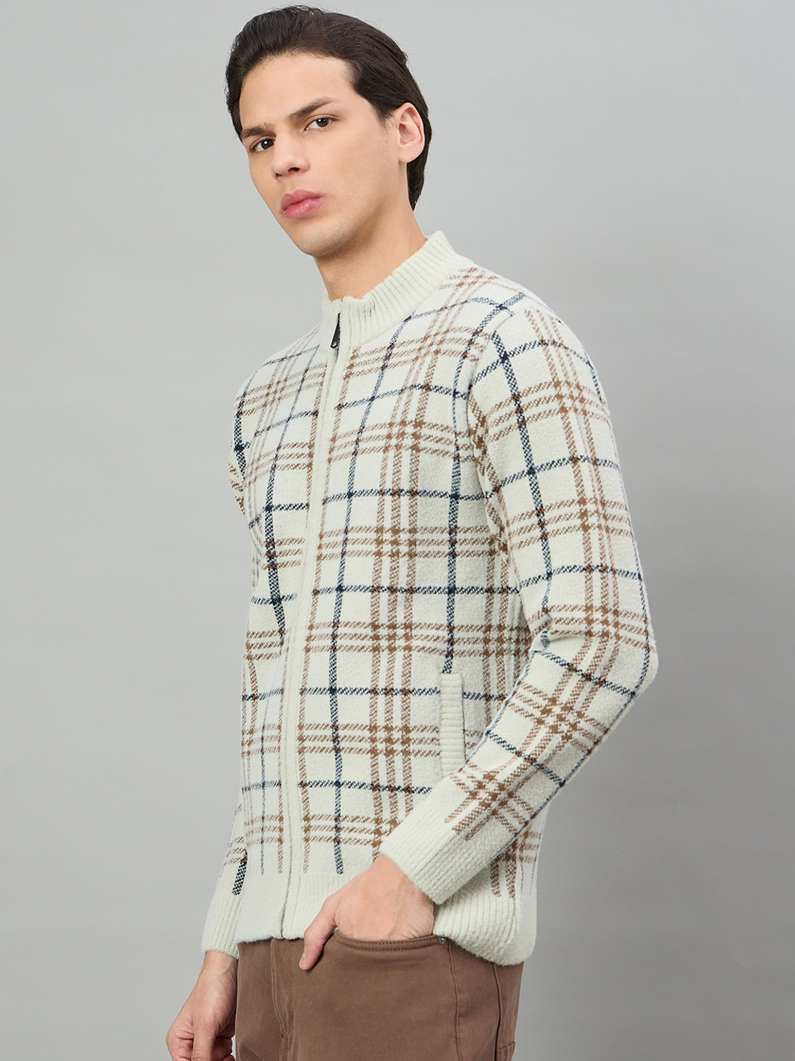 Image of DUKE Men Checkered Round Neck Multicolor Sweater