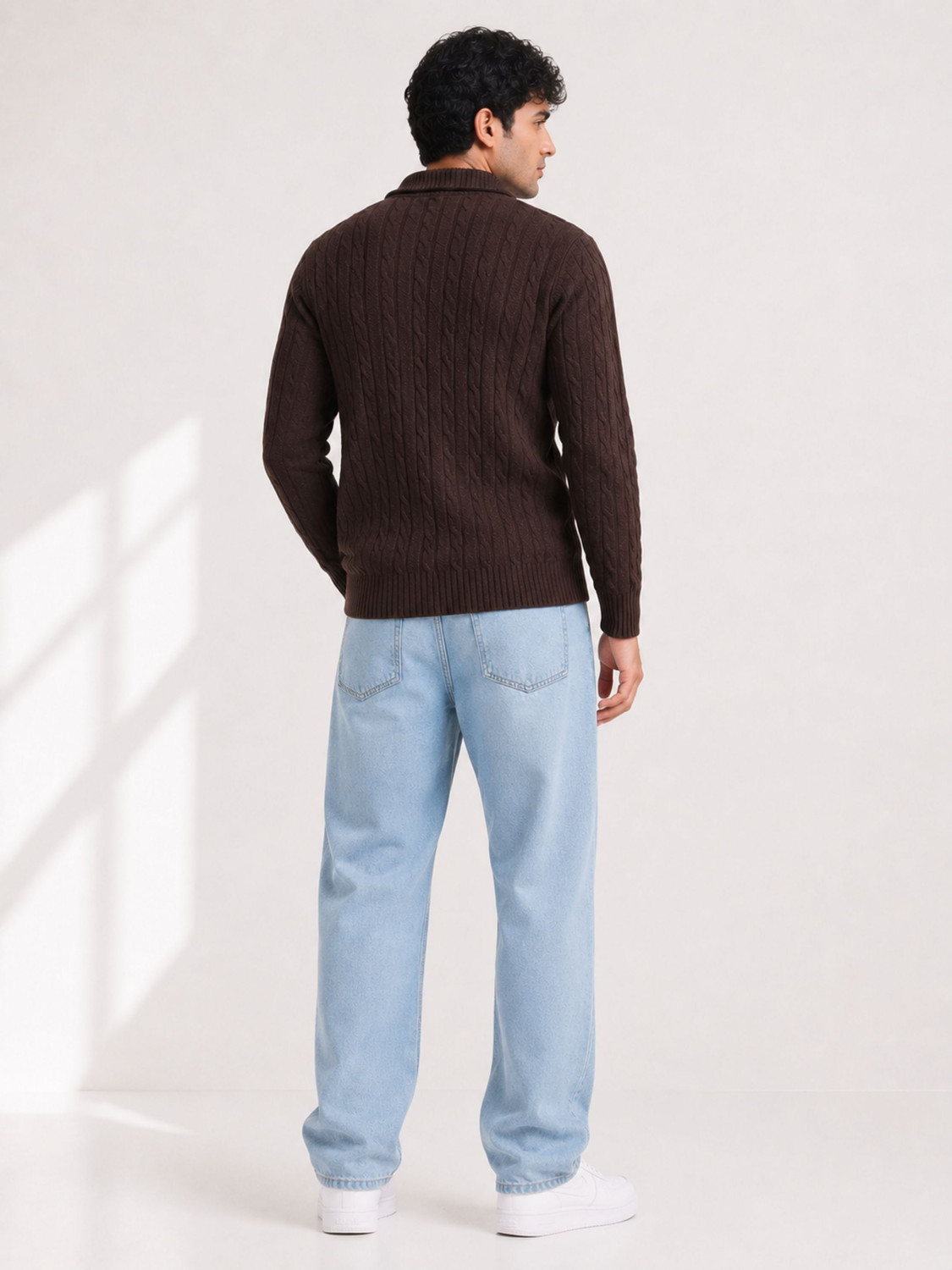 Image of Clubble Self Design Collared Neck Casual Men Brown Sweater