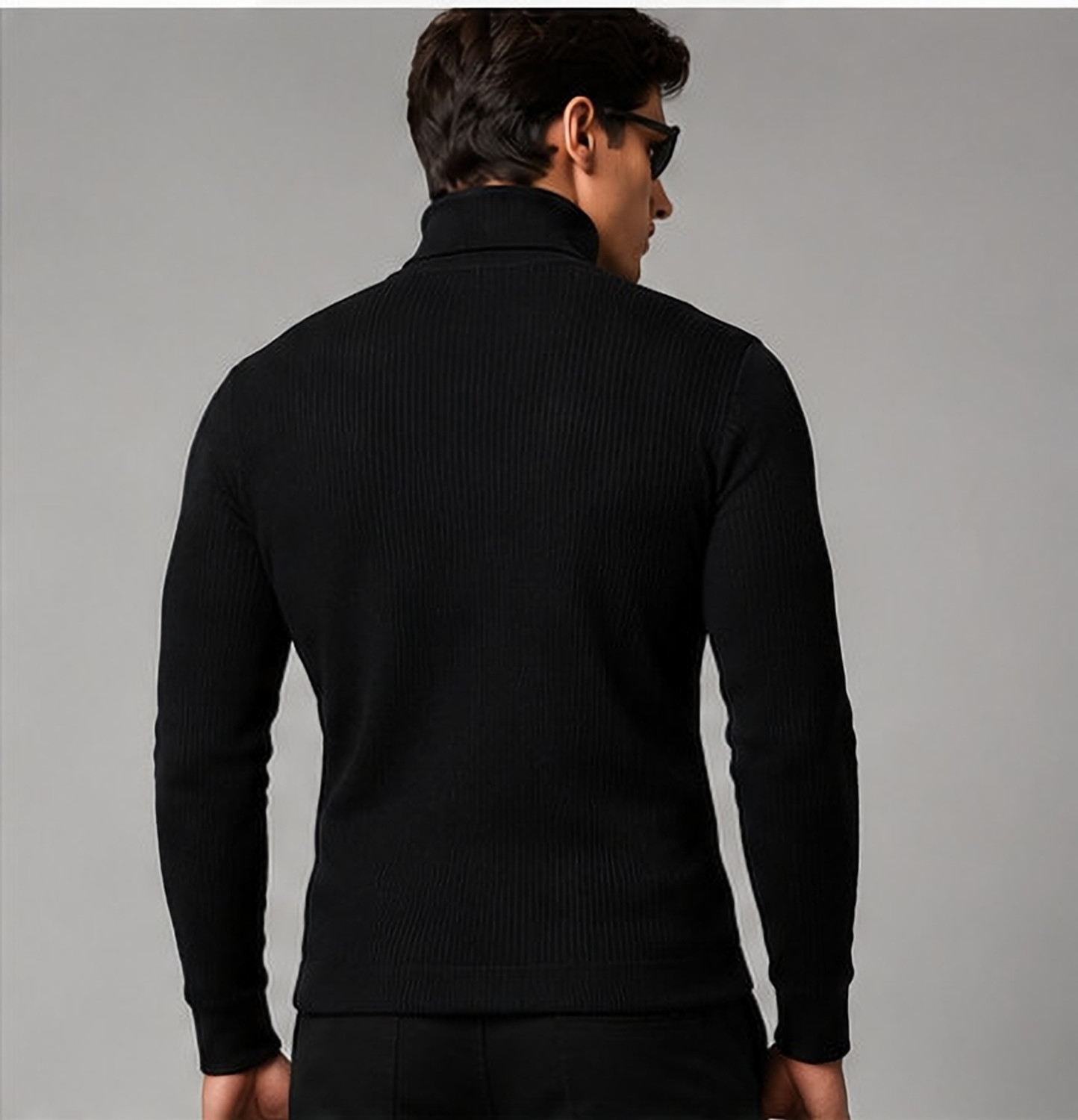 Image of LAWAIZAGARMENTS Men Self Design High Neck Black Sweater