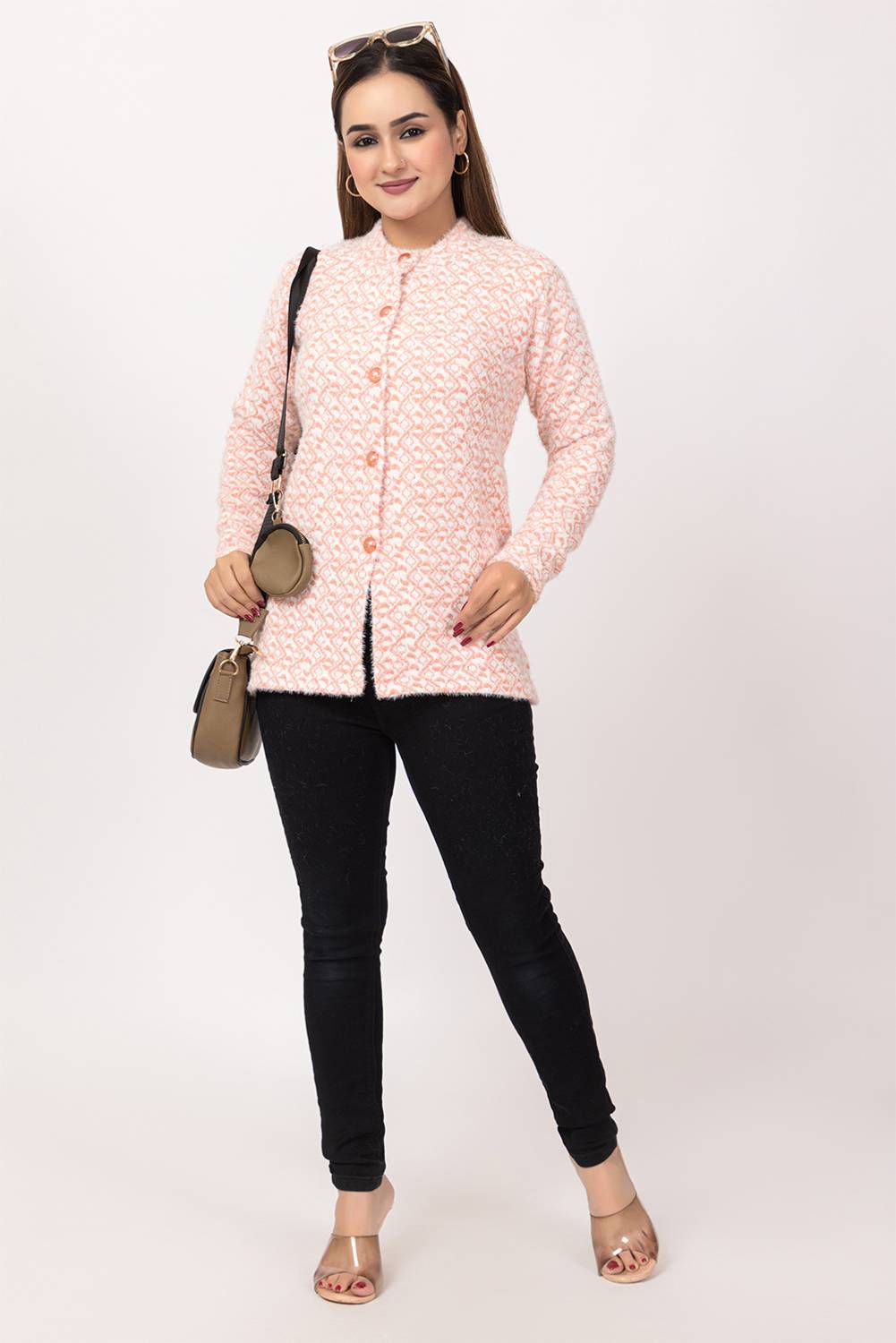 Aphrodite Polka Print Mandarin Neck Casual Women Orange Sweater