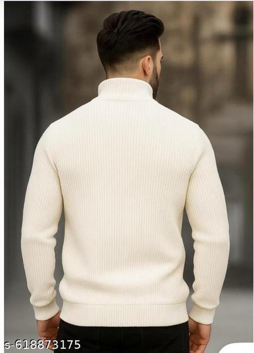 Image of SR Fashion Men Self Design High Neck White Sweater