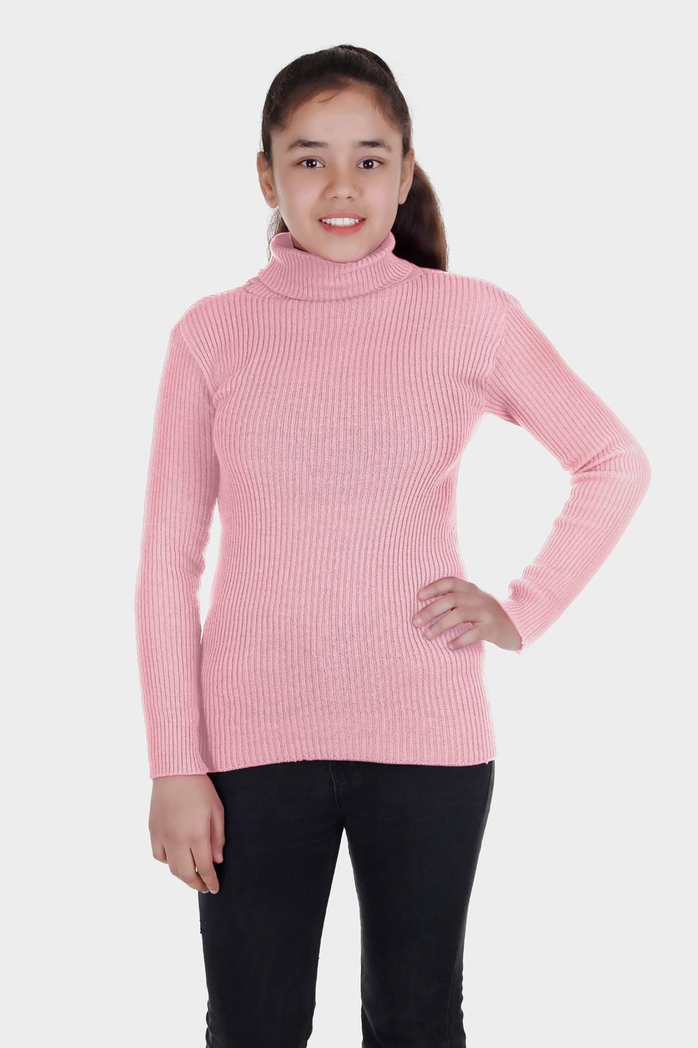 adibaba Solid Turtle Neck Casual Boys & Girls Pink Sweater