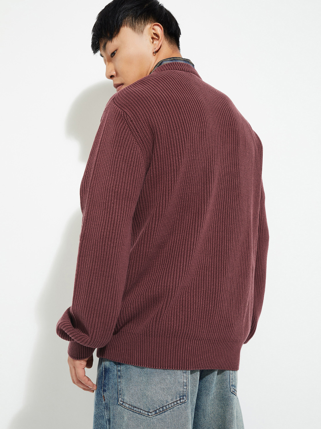 Image of MAX Self Design Round Neck Casual Men Red Sweater