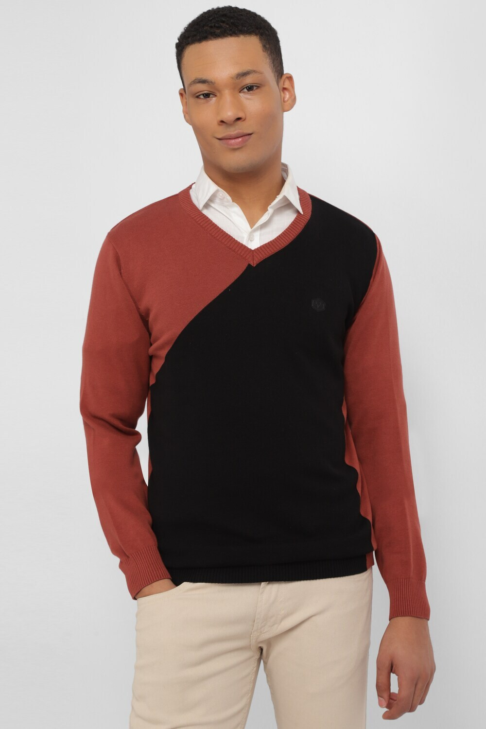 Image of Allen Solly Self Design V Neck Casual Men Black Sweater