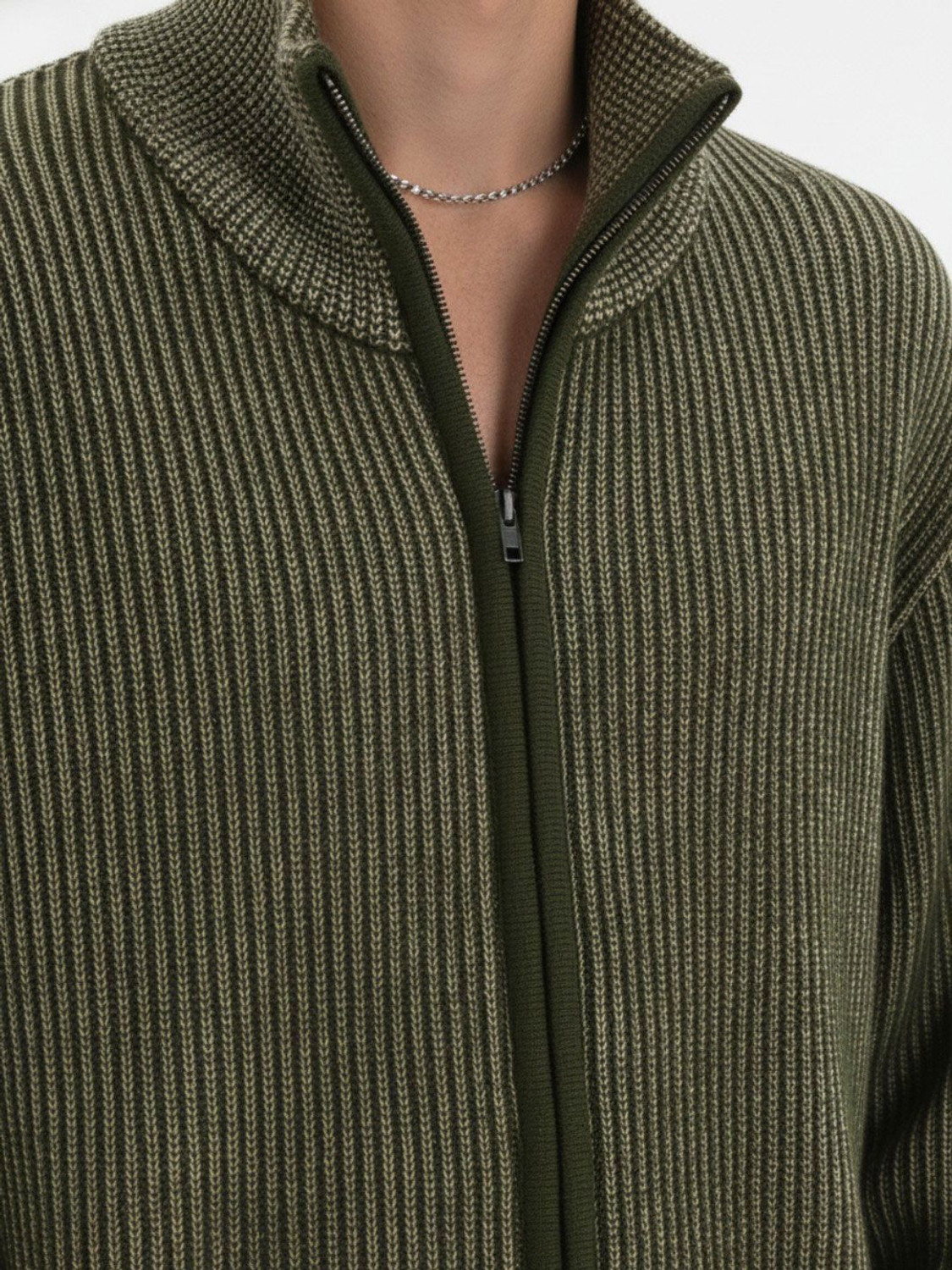 Image of Glitchez Self Design Collared Neck Casual Men Green Sweater