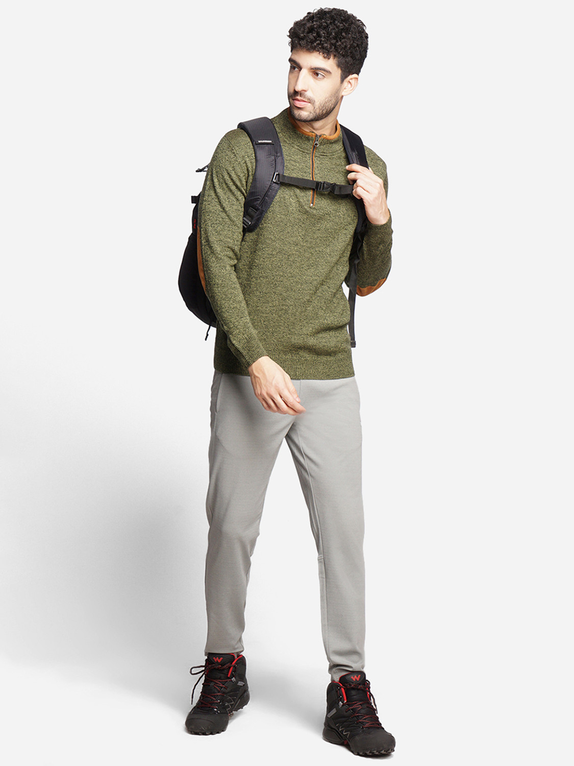 Image of Wildcraft Self Design Crew Neck Casual Men Green Sweater