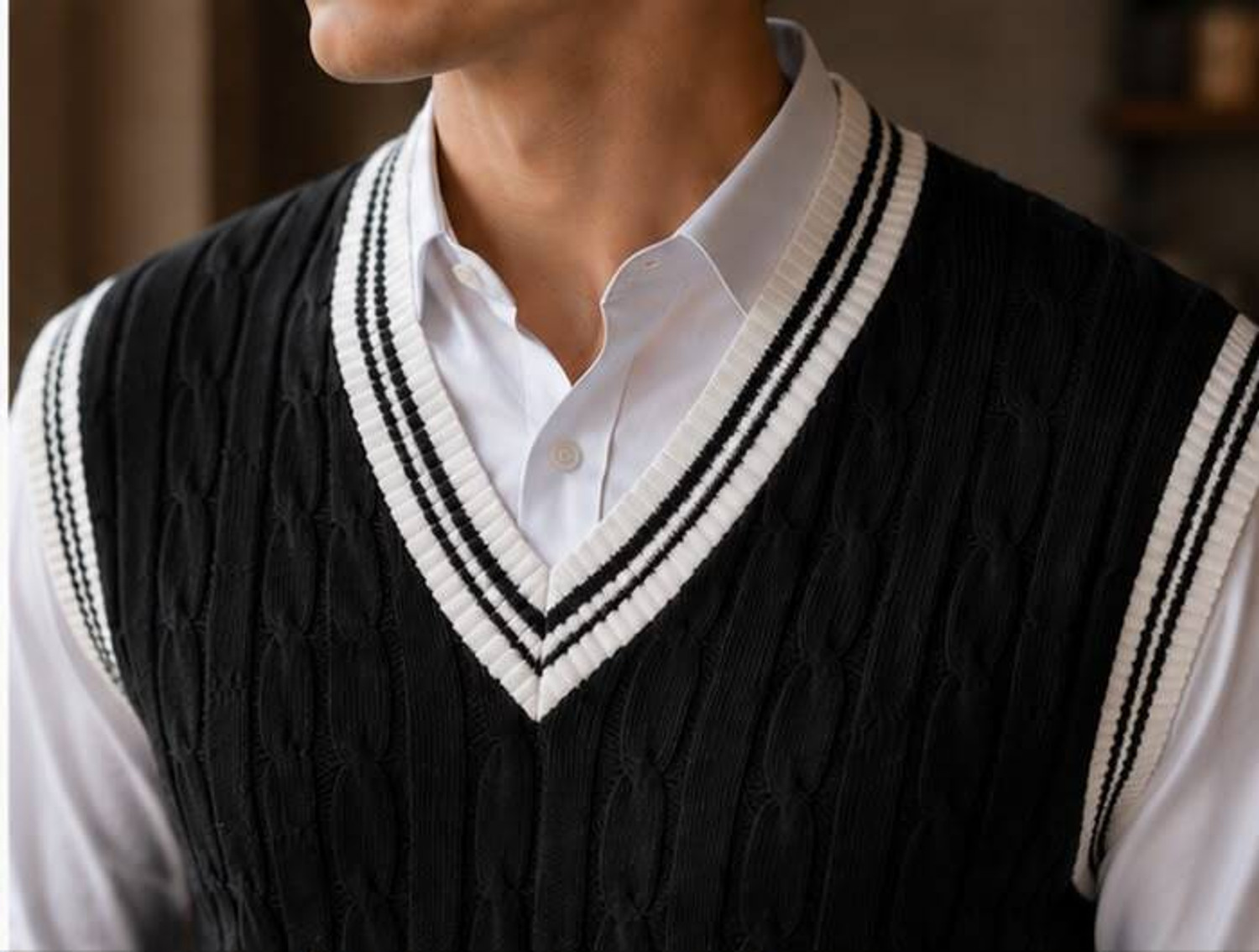 Image of KaramKar Self Design V Neck Casual Men Black Sweater