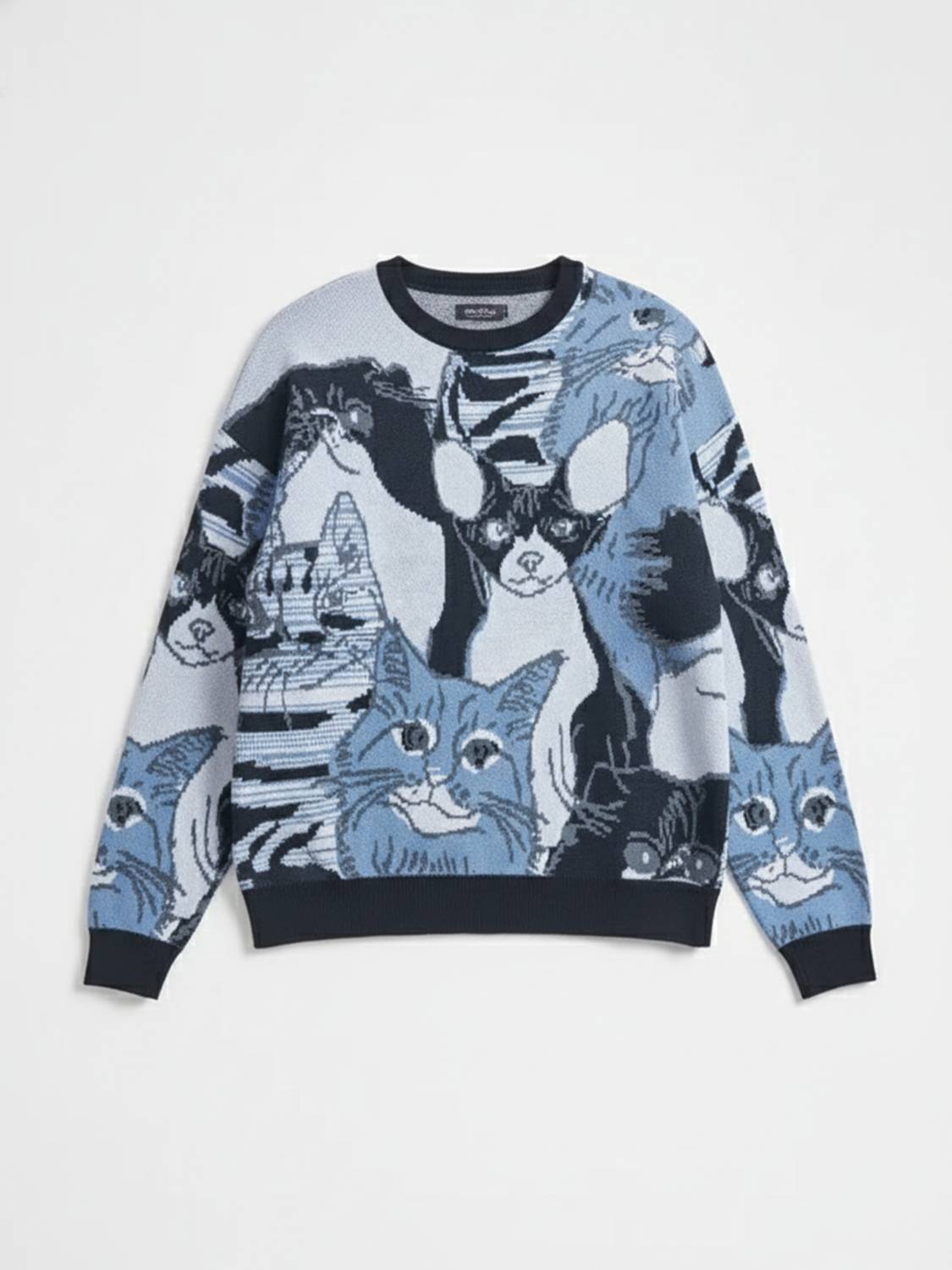 HIGHLANDER Men Blue Printed Round Neck Casual Sweater - Image 4