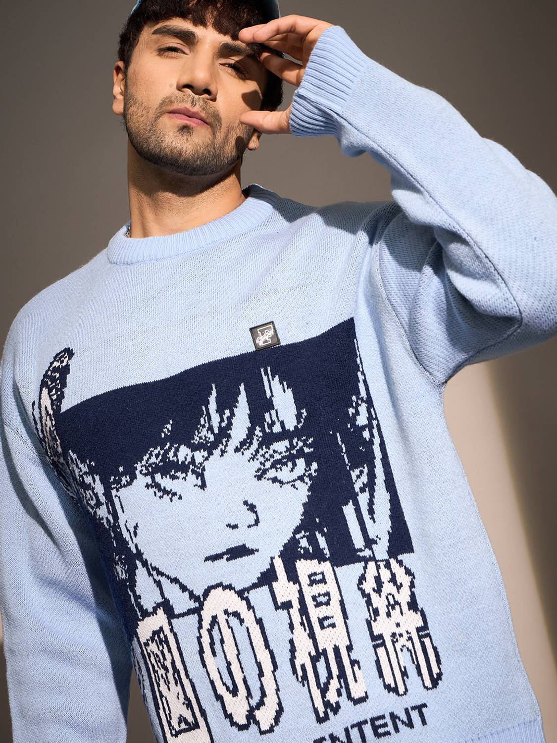 FUGAZEE Printed Round Neck Casual Men Blue Sweater - Image 3