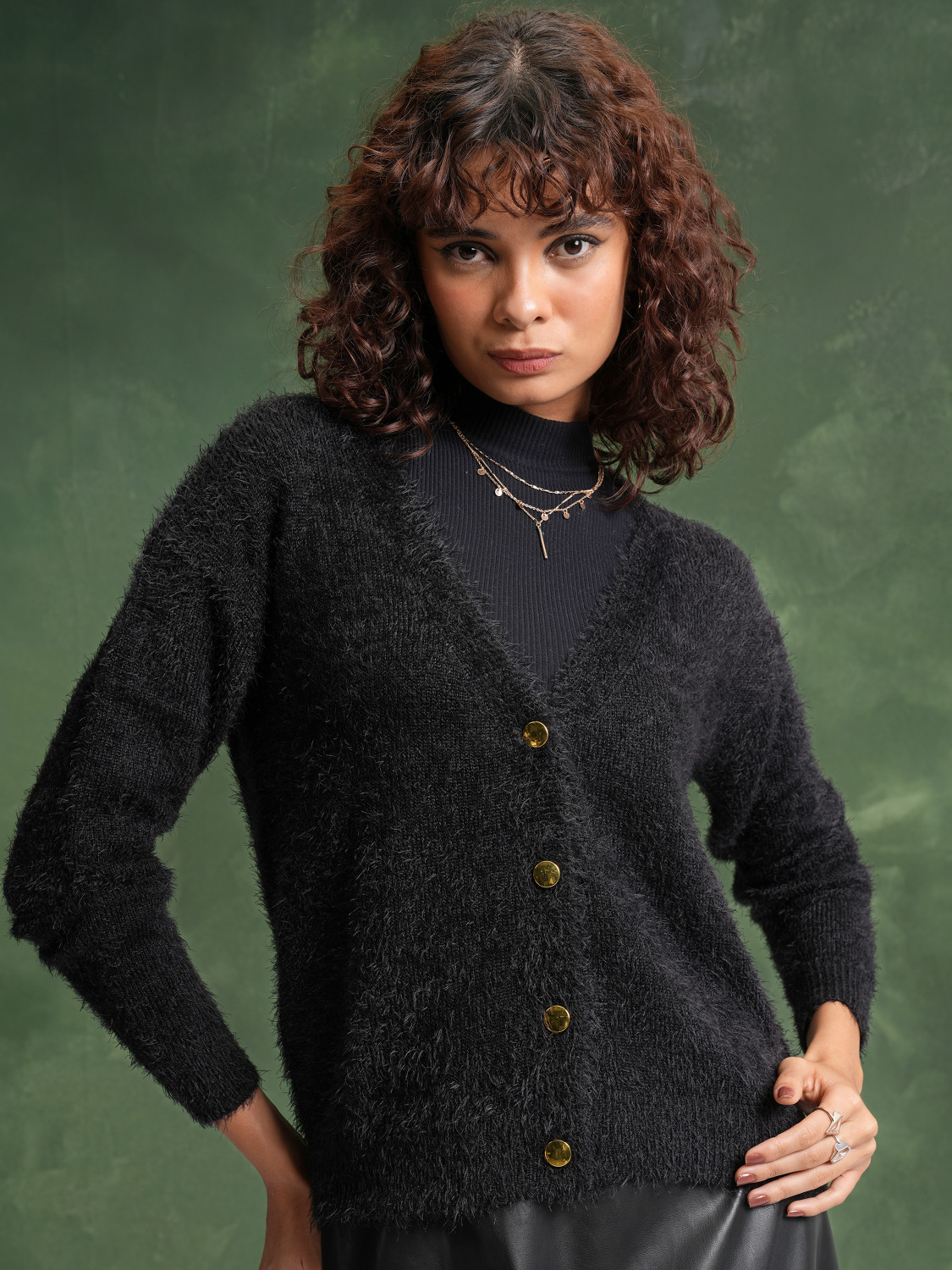 Tokyo Talkies Solid V Neck Casual Women Black Sweater