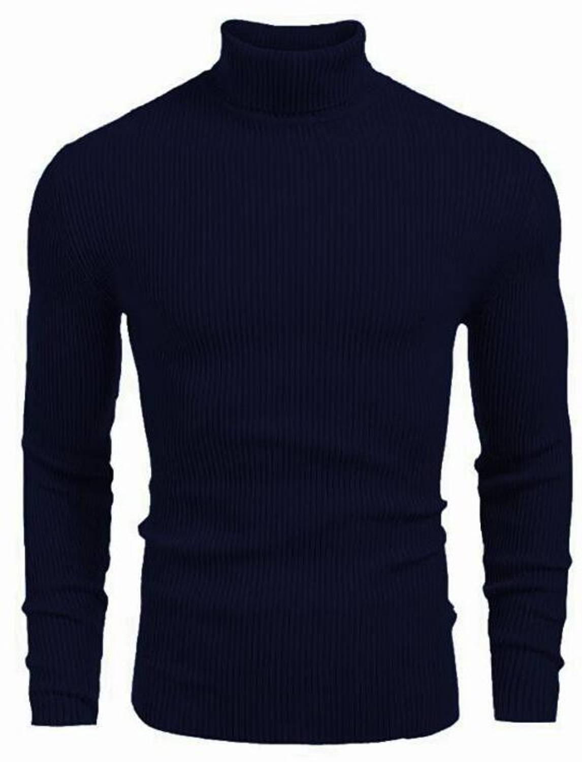 ADORATE Self Design High Neck Casual Men Dark Blue Sweater