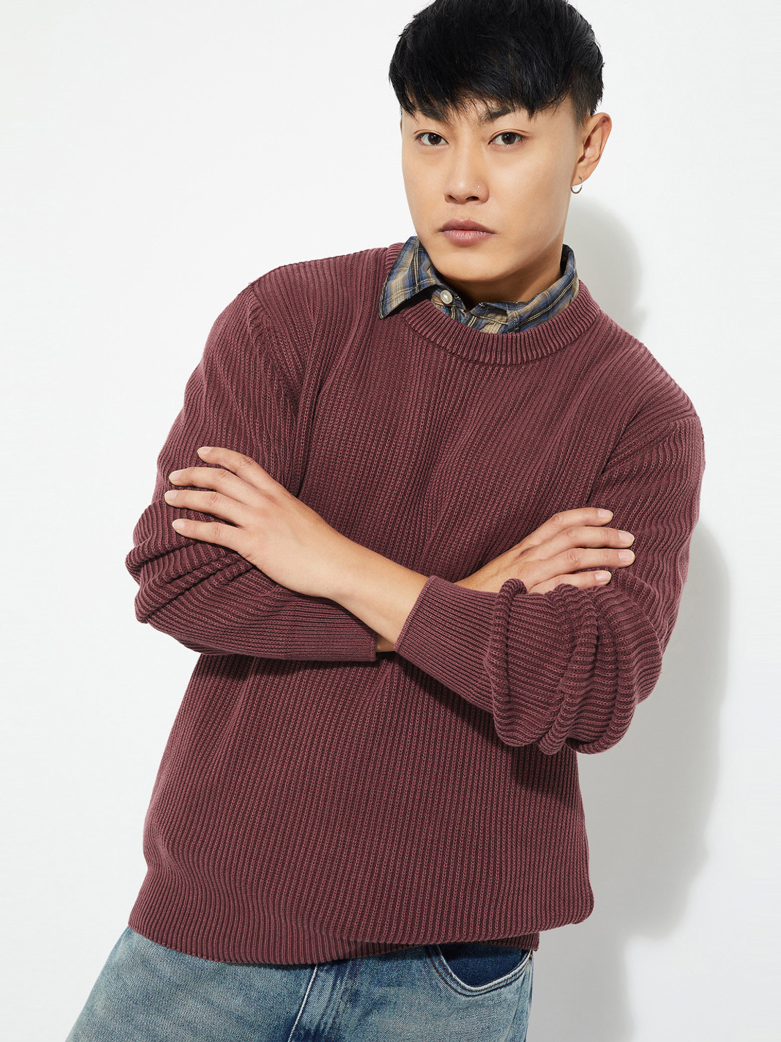 Image of MAX Self Design Round Neck Casual Men Red Sweater