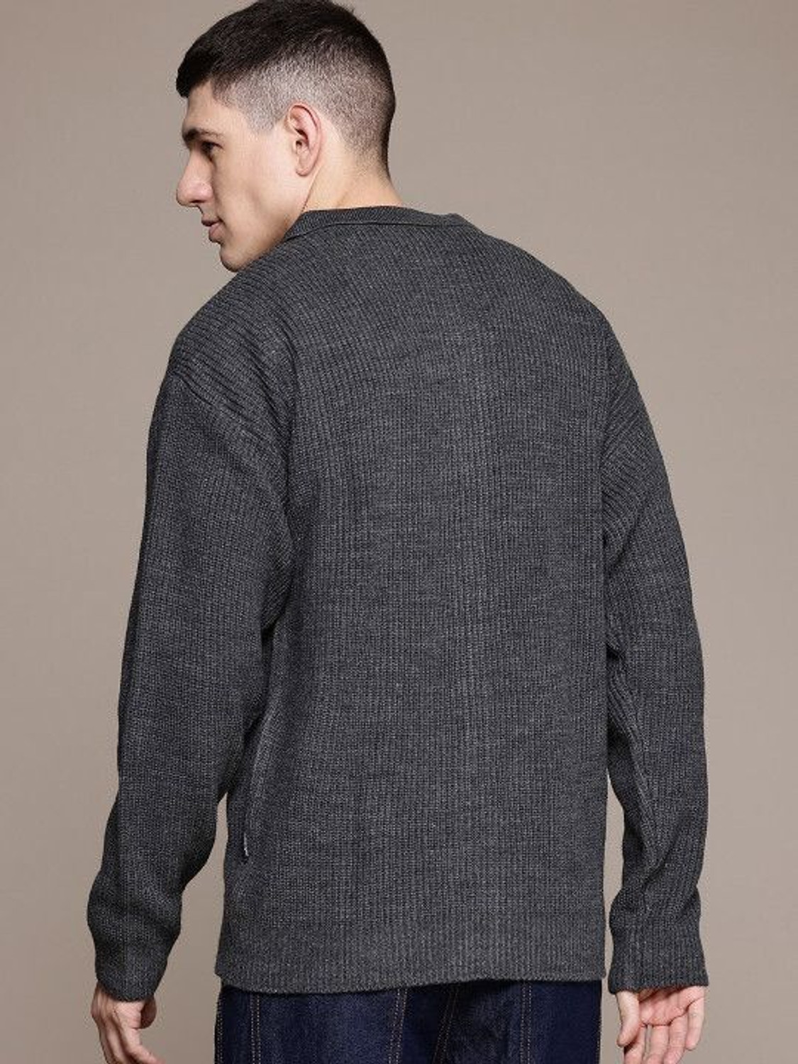 Image of Roadster Self Design Cowl Neck Casual Men Black Sweater