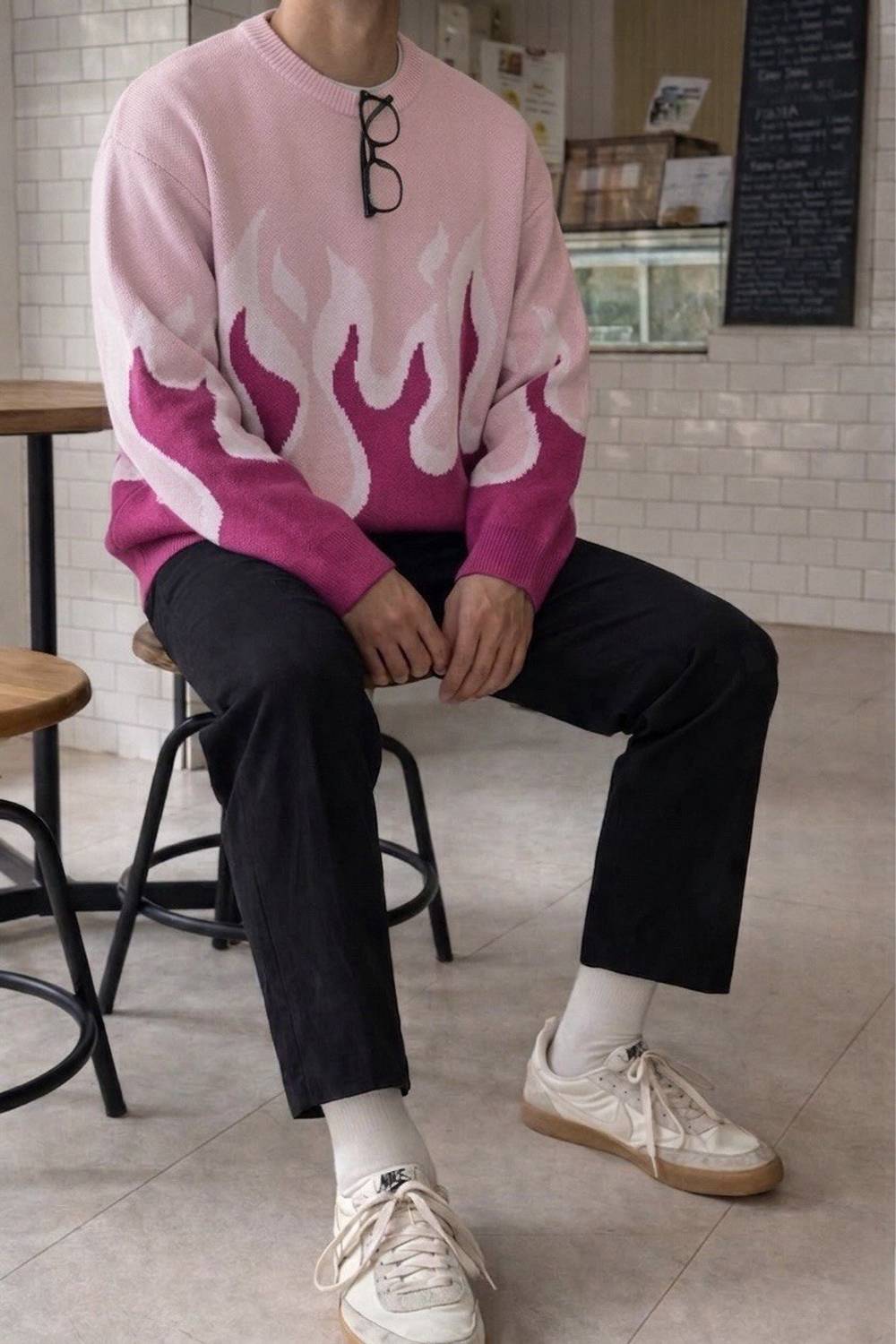 Eddicted Men Pink Printed Round Neck Sweater - Image 2