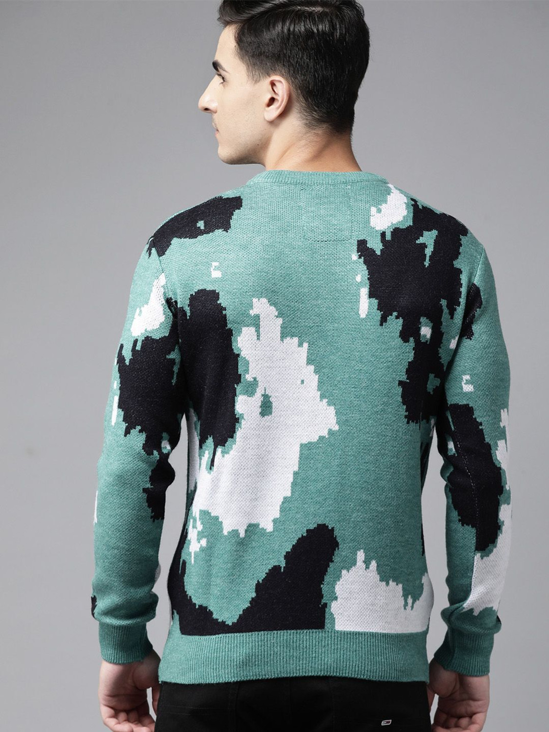 Image of Roadster Printed Round Neck Casual Men White Sweater